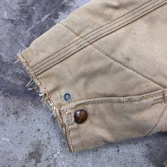 Vintage 80s Union Made Carhartt Detroit Blanket Lined Jacket Workwear 6BLJ Tan - Picture 14 of 16